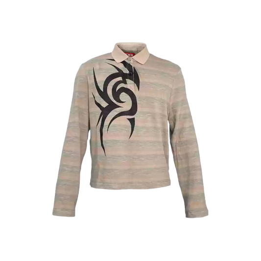 TRIBAL STRIPED POLO SWEATER