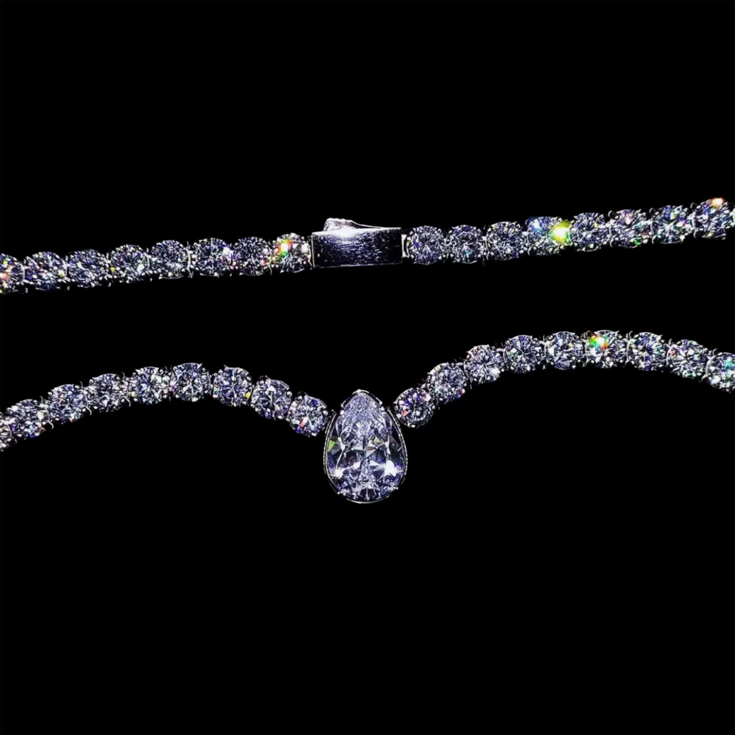 18K WHITE GOLD TENNIS CHAIN GEMSTONE NECKLACE