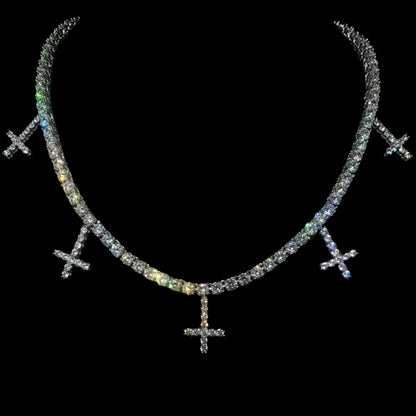 18K WHITE GOLD ST PETERS CROSS TENNIS CHAIN NECKLACE