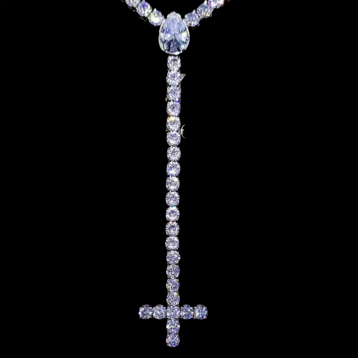 18K WHITE GOLD ST PETER'S CROSS TENNIS CHAIN ROSARY