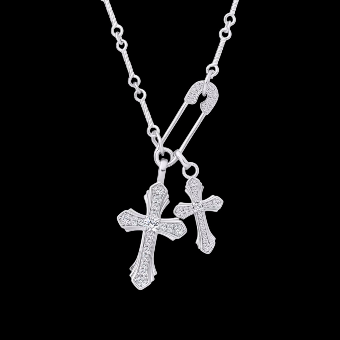 DOUBLE CROSS DIAMOND NECKLACE