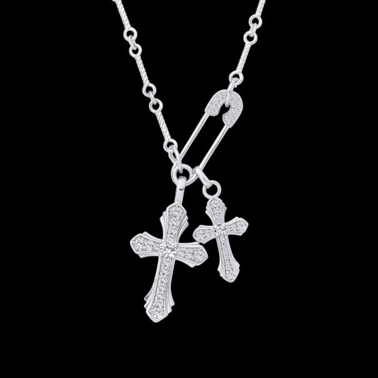 DOUBLE CROSS DIAMOND NECKLACE